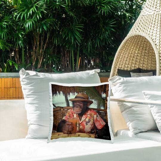 Stupell Industries 18" x 18" Tropical Vacation Monkey Outdoor Print Throw Pillow
